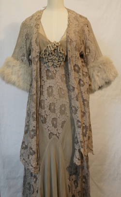 Grey silk and chiffon evening dress and jacket 1930s