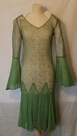 Green Lace and Chiffon Dress 1920s