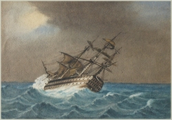 Warship on Stormy Sea by Miss Paynter